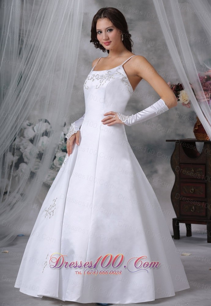 Spaghetti Straps Ball Gown Embroidery Wedding Dress