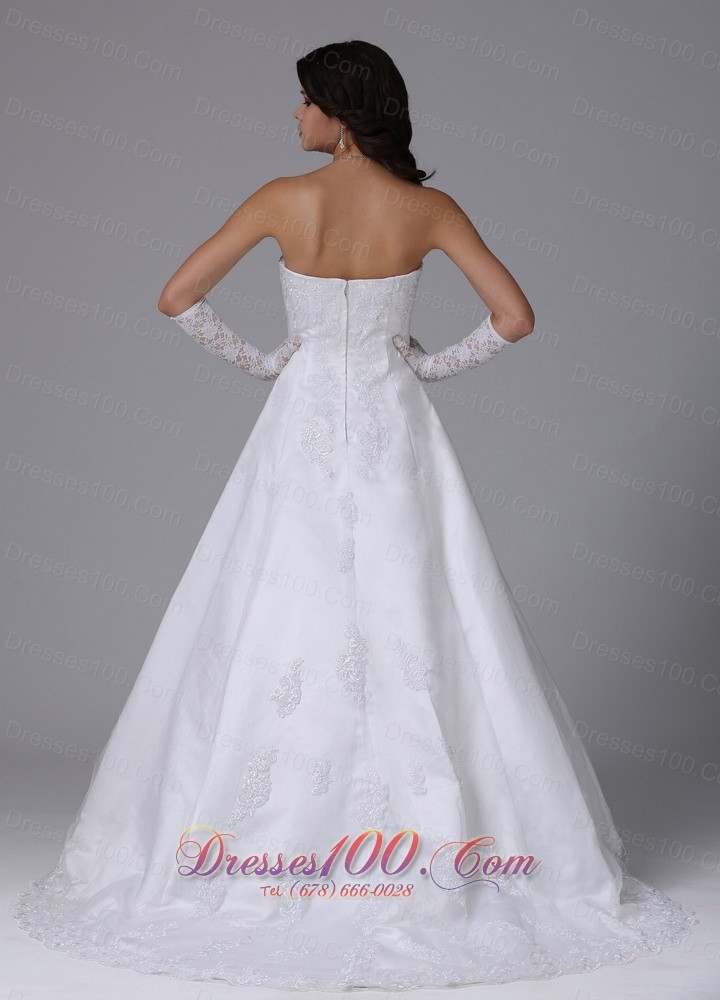 Strapless Lace A Line Wedding Dress With Gloves