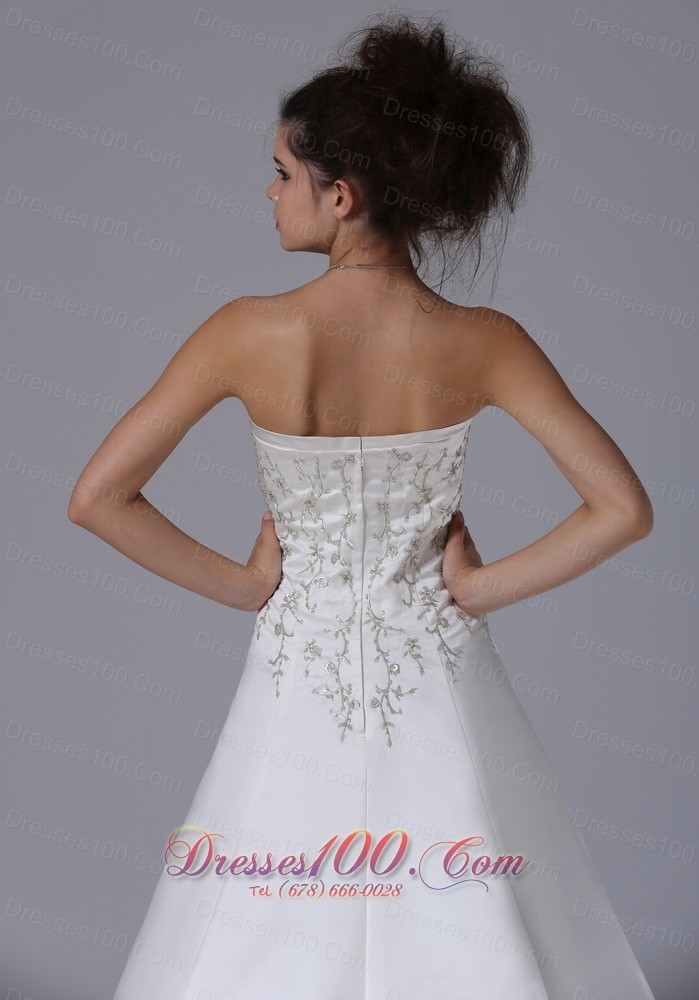 Strapless Satin Embroidery Sweep Wedding Dress For Spring