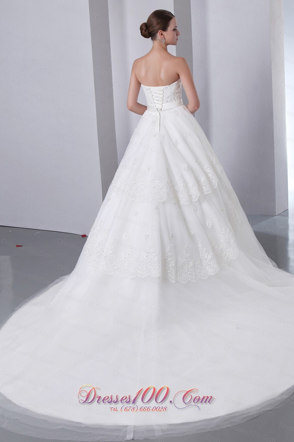 Hand Made Flowers Cathedral Train Bridal Wedding Dress