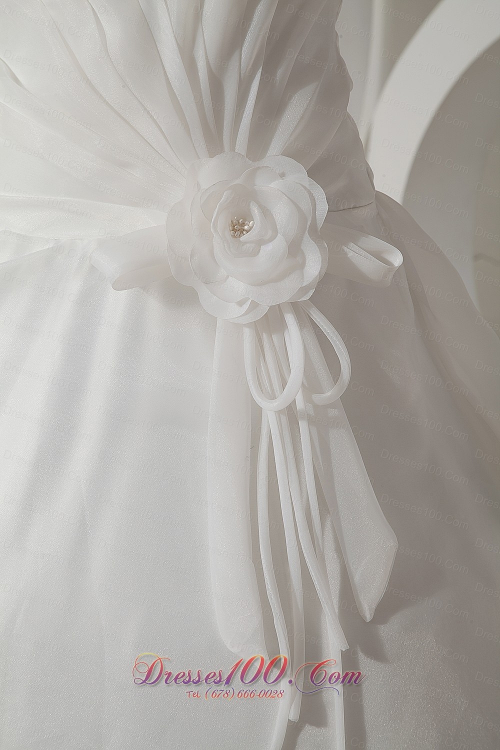 Organza Hand Made Flowers Brush Straps Wedding Dress