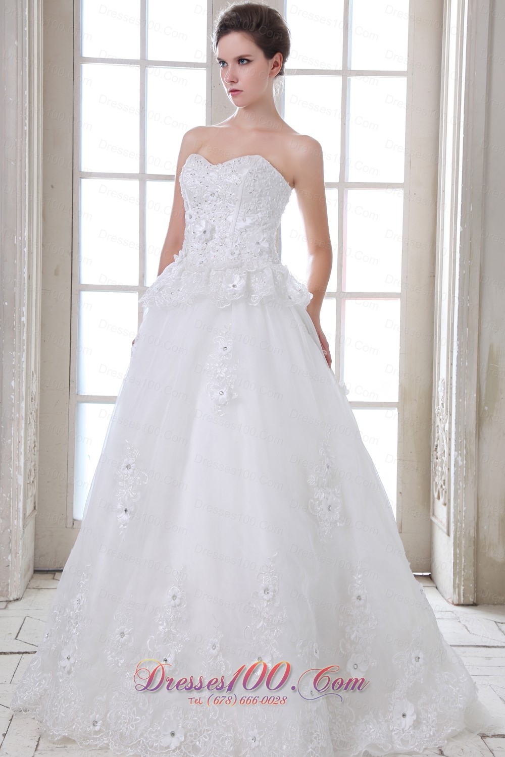 Appliques Tulle Sweetheart Brush Wedding Dress Beaded