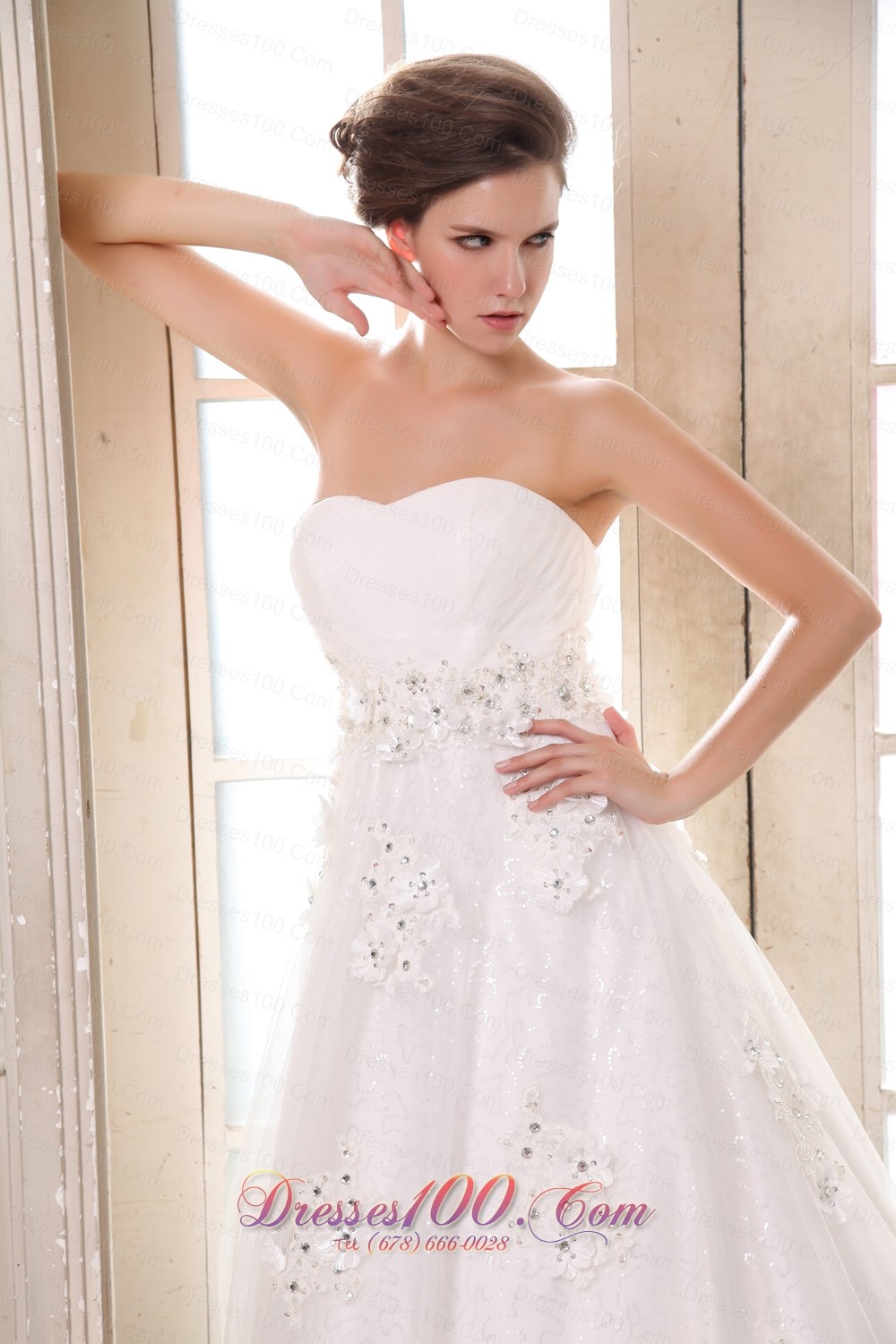 Sweetheart Beaded Appliques Brush Wedding Dress