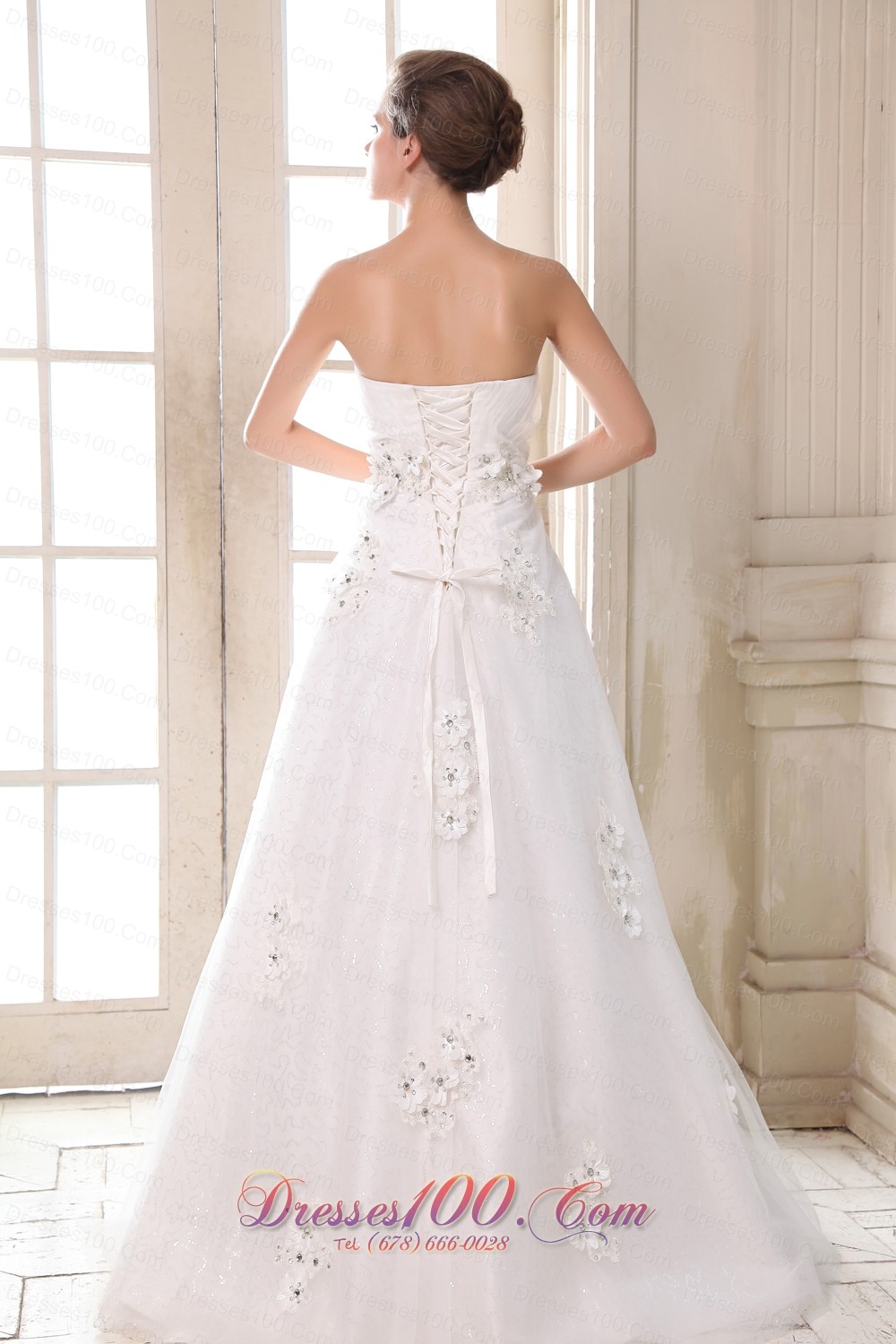 Sweetheart Beaded Appliques Brush Wedding Dress