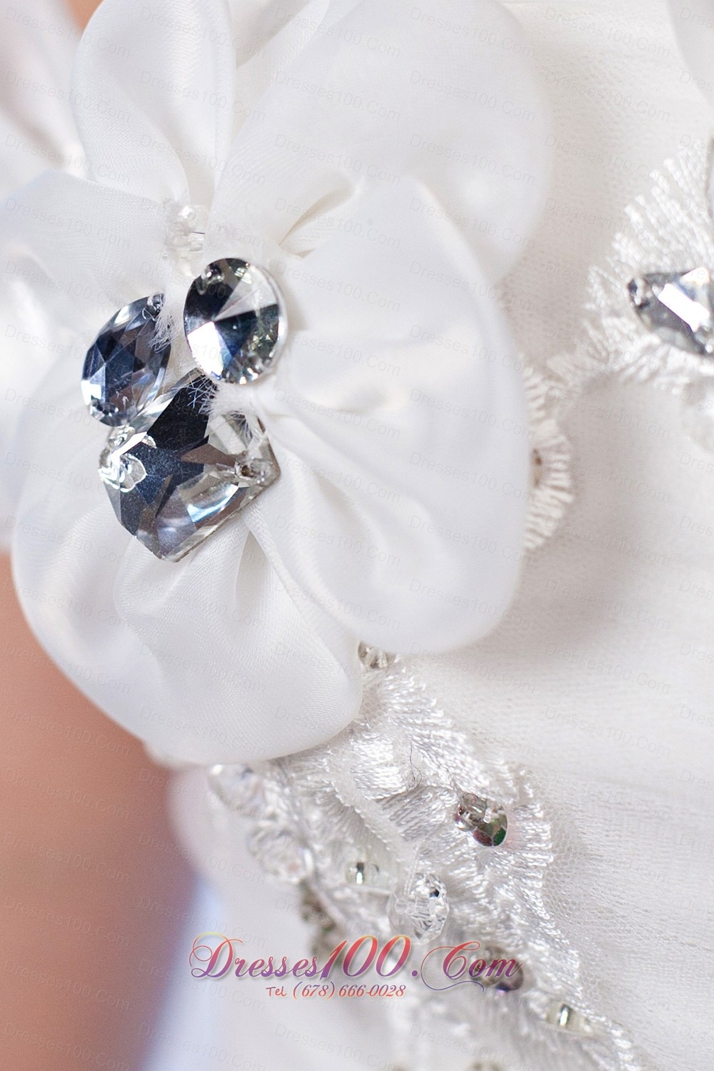 Beaded Hand Made Flowers Tulle Bridal Wedding Gown