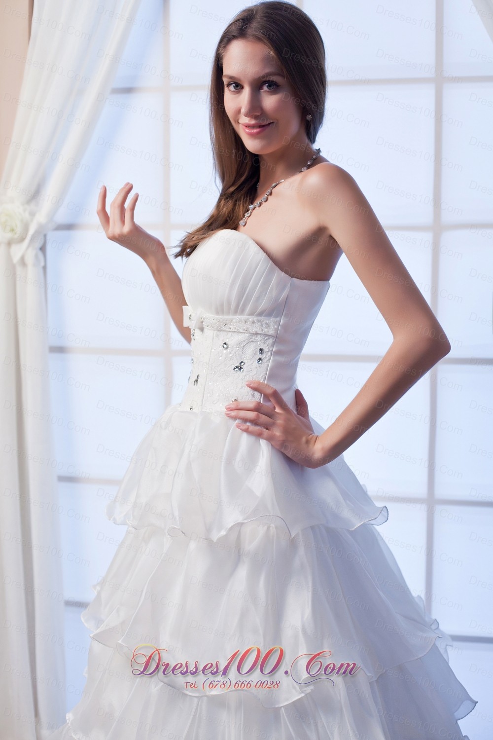 Layers Strapless Beading Organza Wedding Dress