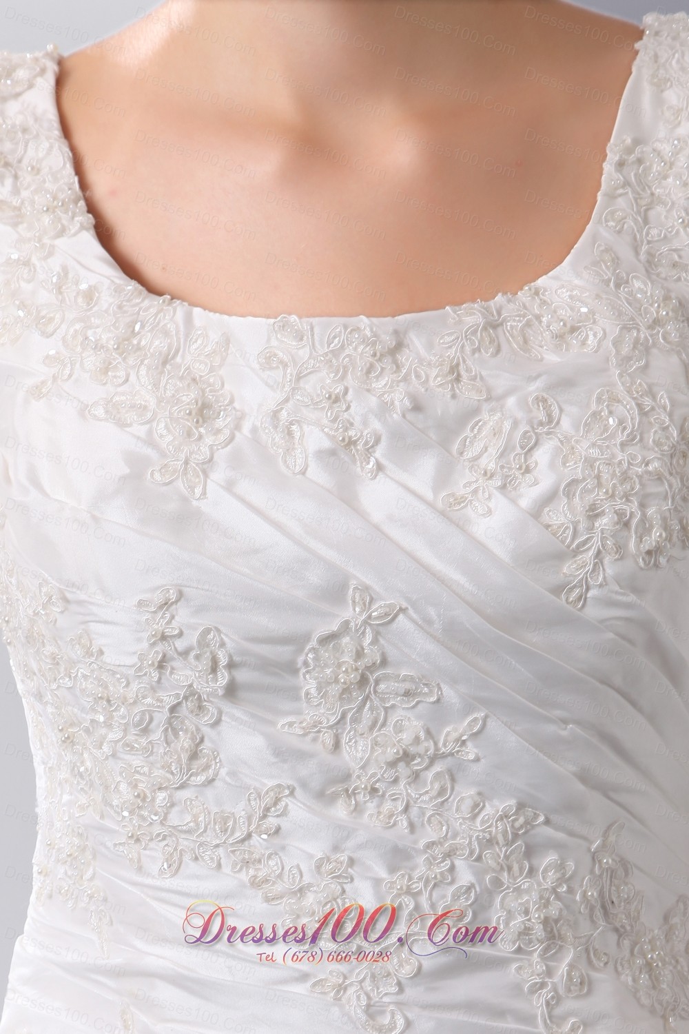 Scoop Appliques Chapel Train Taffeta Wedding Gown