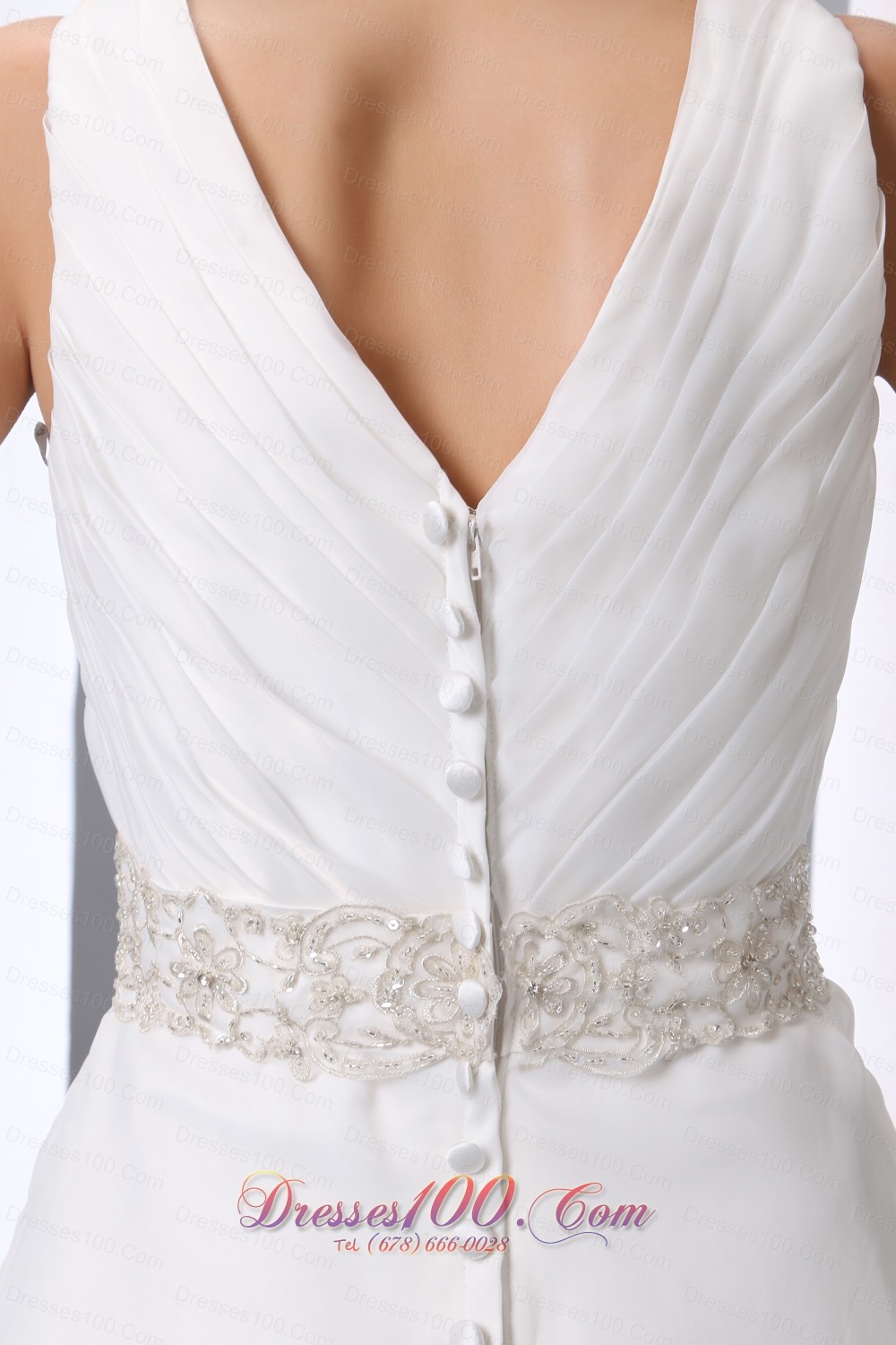 V Neck Beading Ruched Court Wedding Bridal Dresses