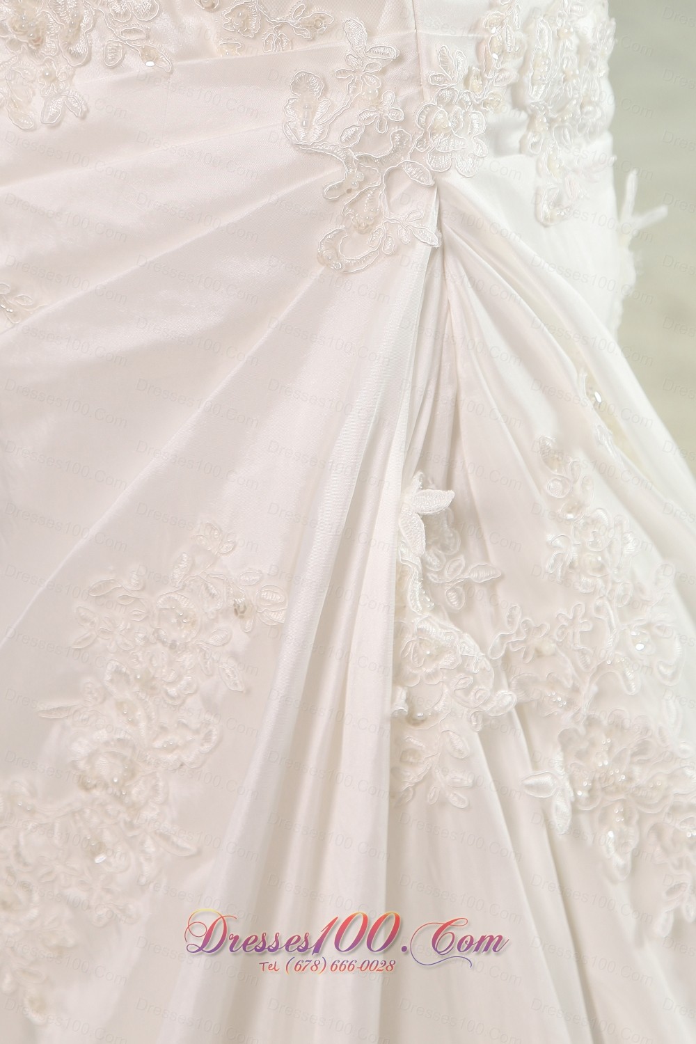 Custom Size Ruch V Neck Appliques Wedding Dress