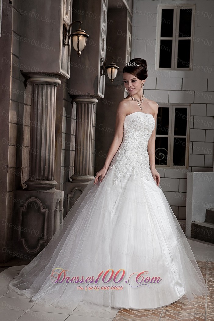 Beading Strapless Ball Gown Court Train Wedding Dress