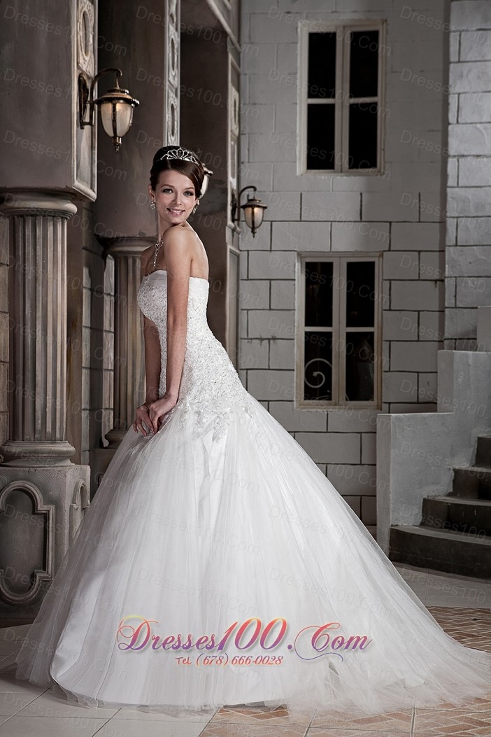 Beading Strapless Ball Gown Court Train Wedding Dress