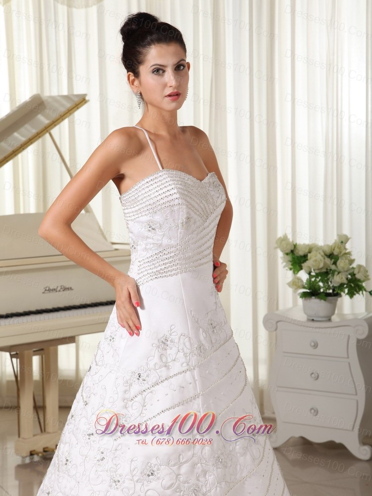 Spaghetti Strap Beaded Wedding Dress Embroidery