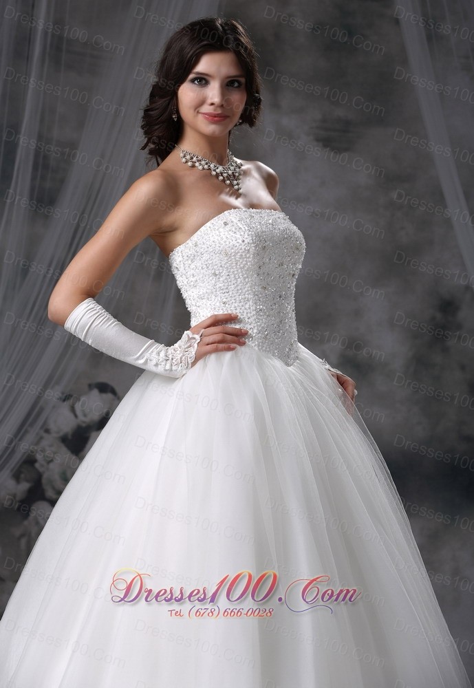 Beaded Tulle Ball Gown Strapless Wedding Gowns