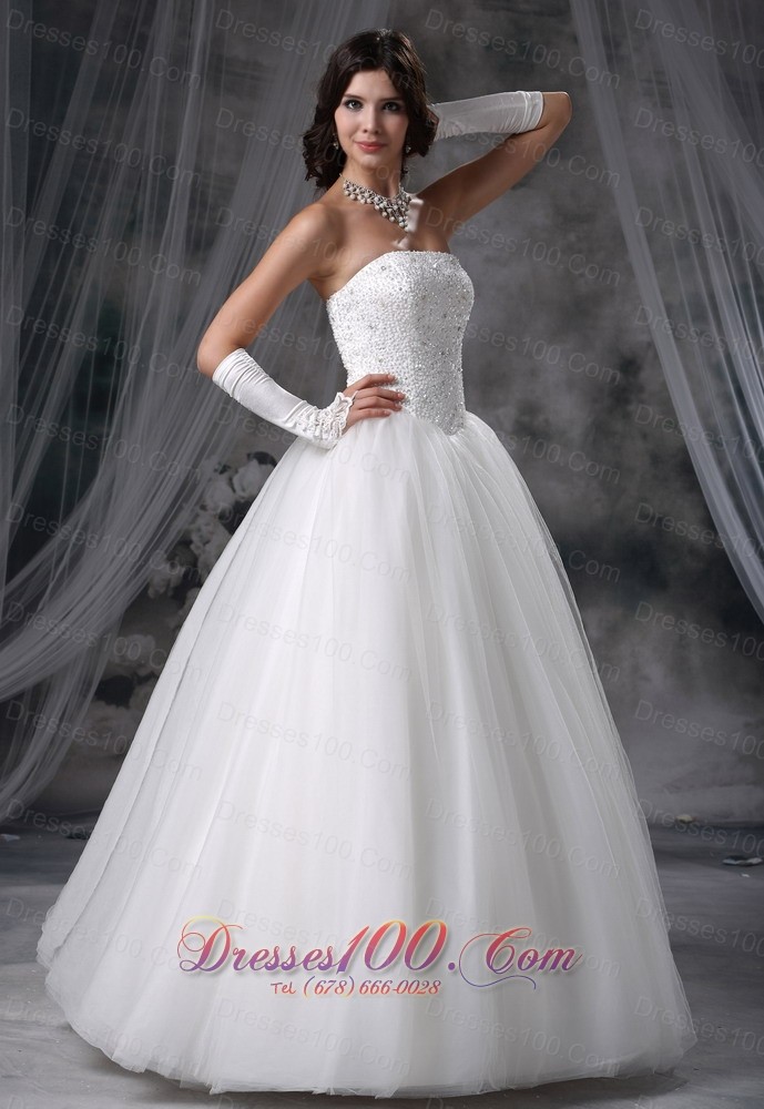 Beaded Tulle Ball Gown Strapless Wedding Gowns