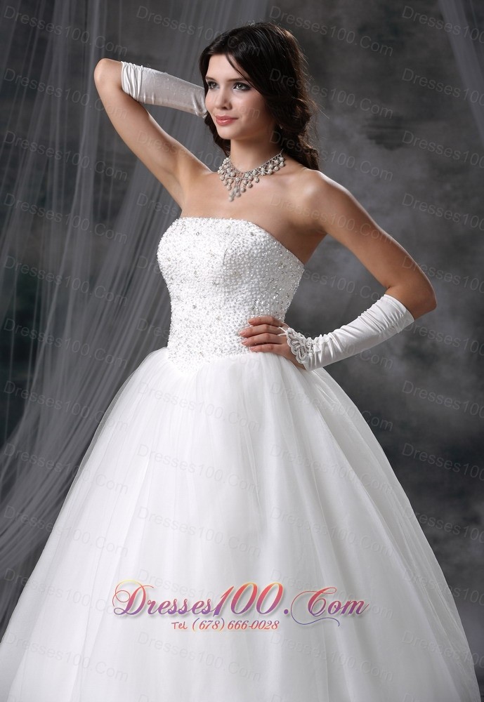 Beaded Tulle Ball Gown Strapless Wedding Gowns