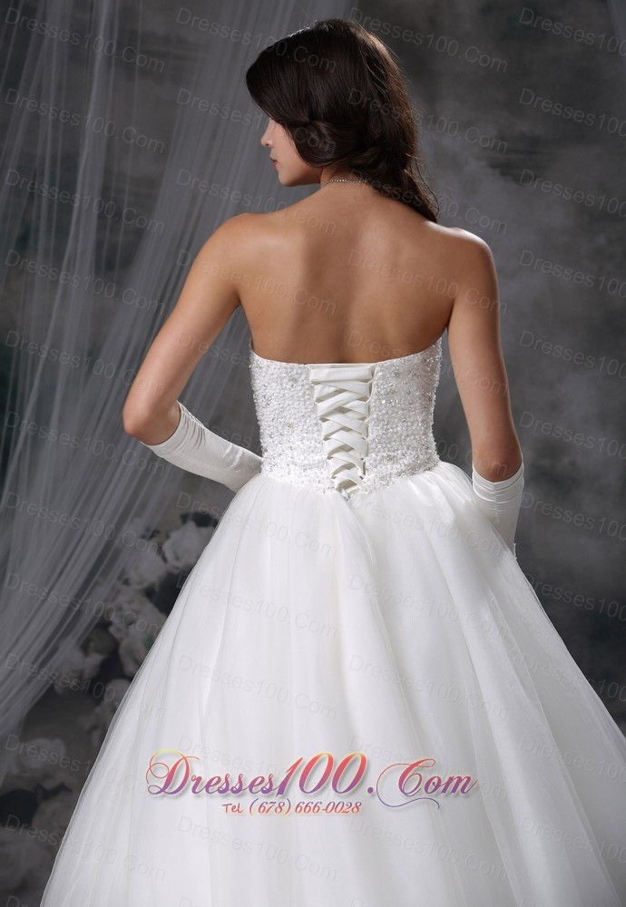 Beaded Tulle Ball Gown Strapless Wedding Gowns