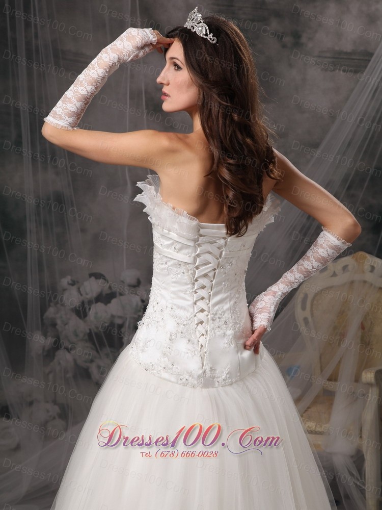 Strapless Organza Beading Lace Wedding Dress