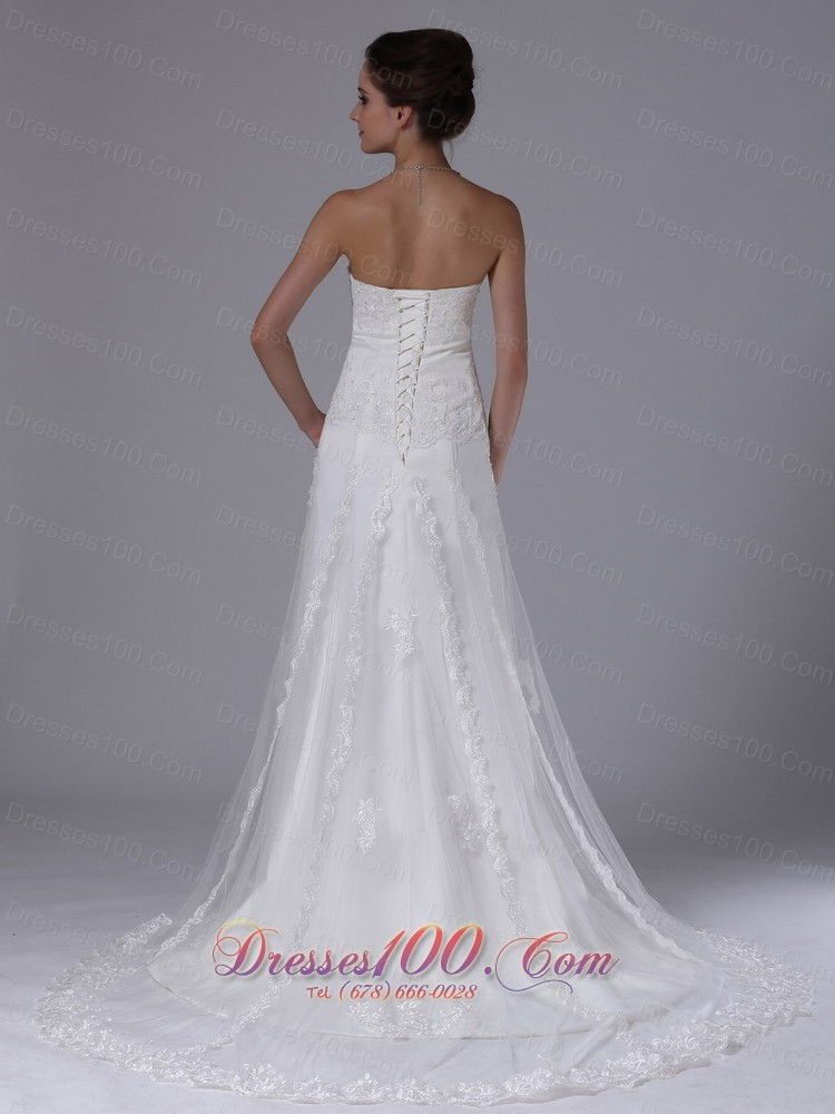 Column Lace Court Train Wedding Bridal Gowns