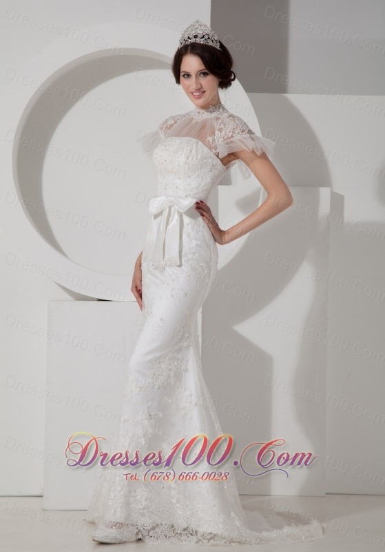 Mermaid High Neck Sash Brush Wedding Dresses