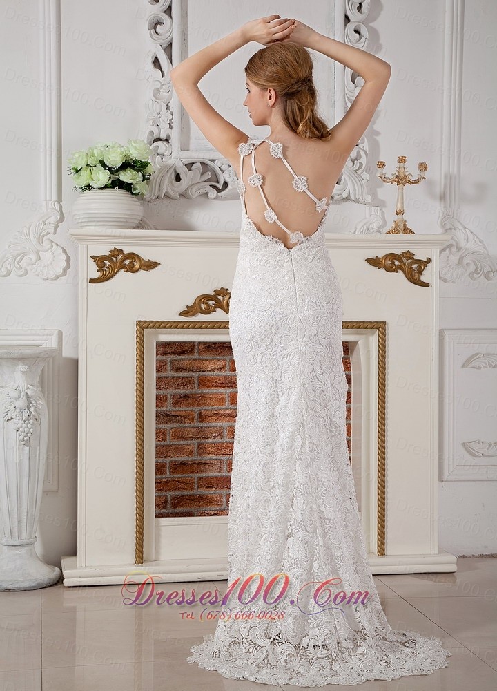 Lace One Shoulder Wedding Dress Brush Train