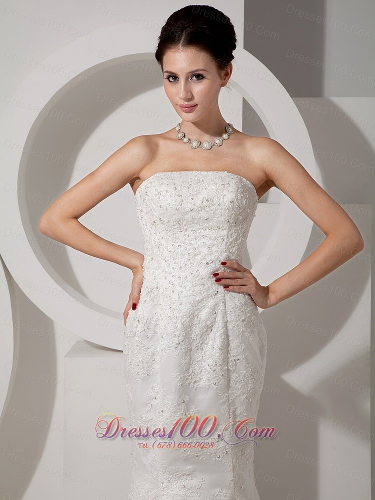 Strapless Mermaid Lace Beaded Court Wedding Dress