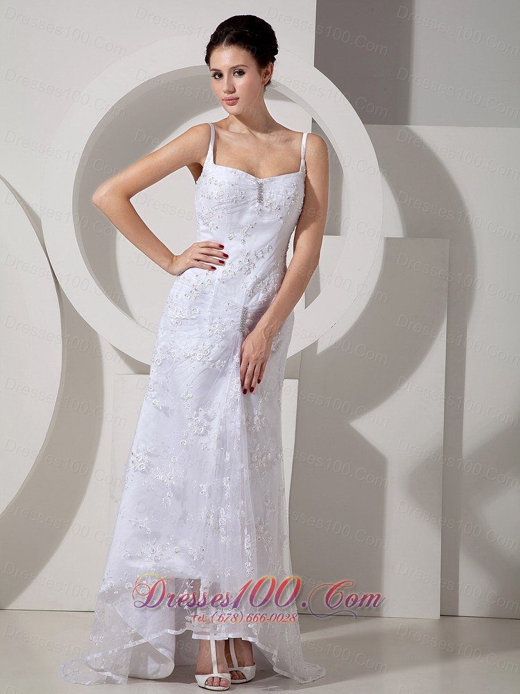 Beading Brush Lace Beach Wedding Dress With Straps