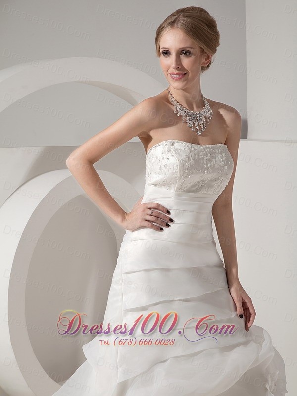 Appliques Chapel Train Organza Bridal Wedding Dress