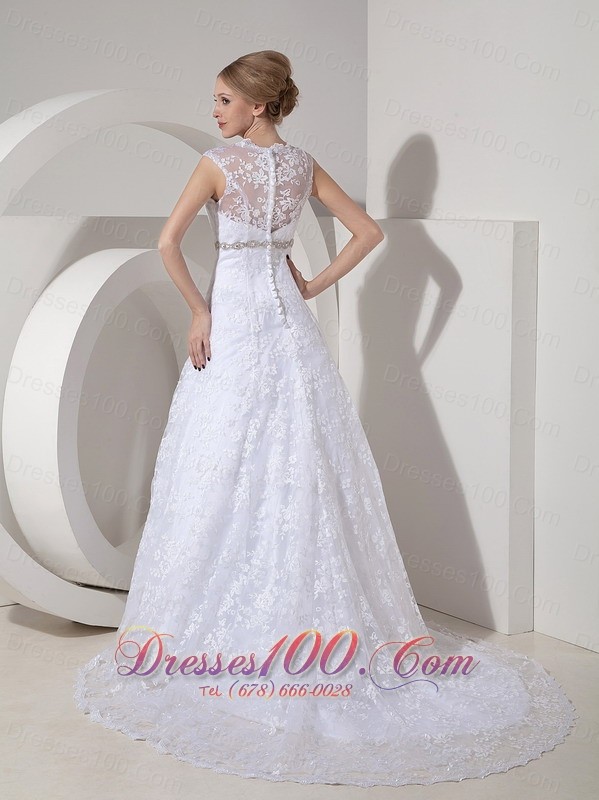 Lace Beading Court Train Bridal Gown Wedding Dress