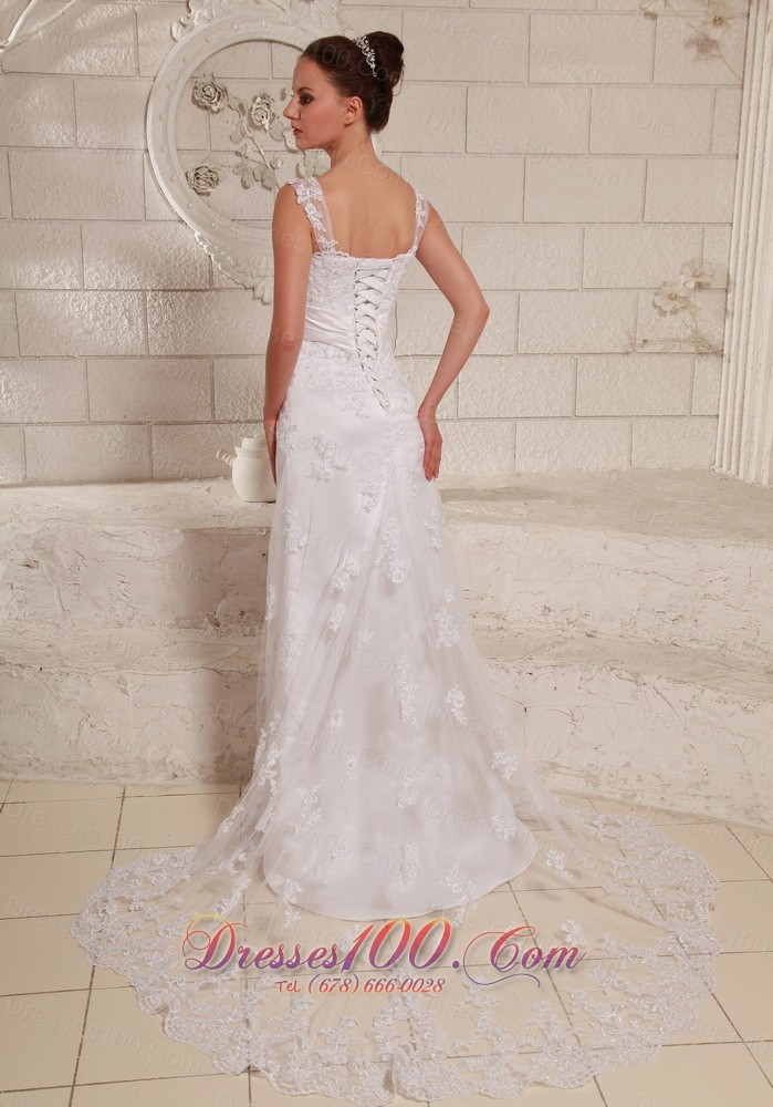 Lace Beaded Beach Wedding Dress With Straps