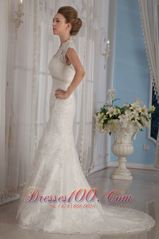 Beaded V Neck Mermaid Lace Wedding Dress For Brides