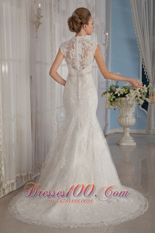 Beaded V Neck Mermaid Lace Wedding Dress For Brides