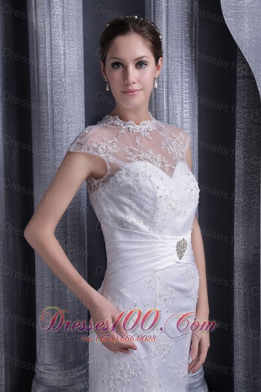 High Neck Mermaid Beaded Brush Bridal Dress