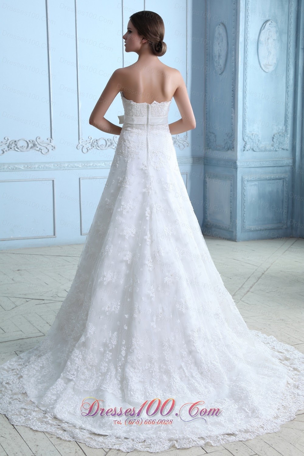 Lace Wedding Dress Strapless Sash Court Train