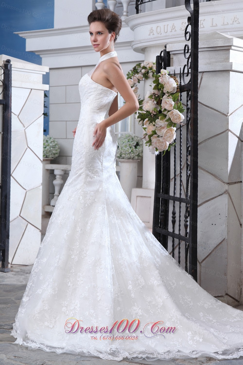 Halter Mermaid Wedding Dress Lace Court Train