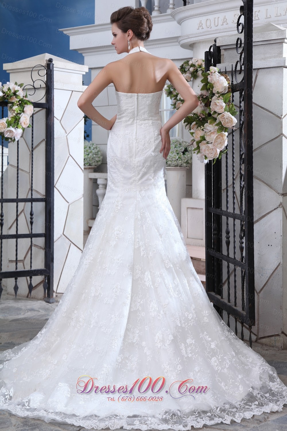 Halter Mermaid Wedding Dress Lace Court Train