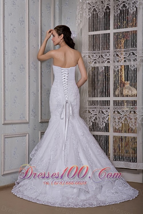 Mermaid Strapless Court Lace Wedding Dress Taffeta
