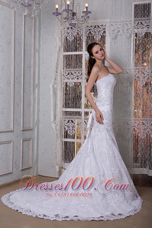 Strapless Mermaid Wedding Dress Lace Court Train
