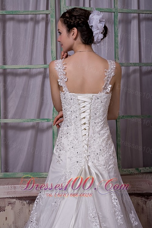 Beaded Court Train Straps Wedding Bridal Gown Lace