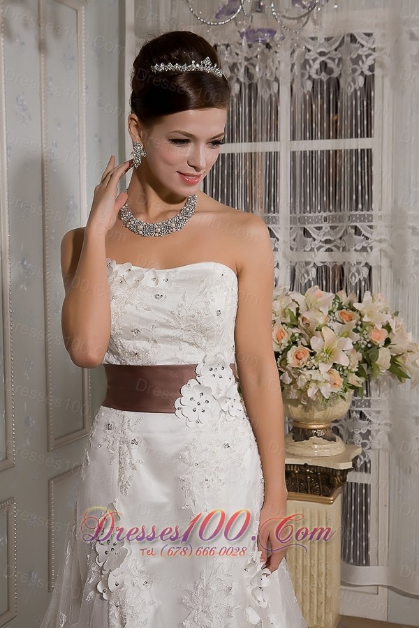 Appliques Lace Court Train Wedding Dress Colored