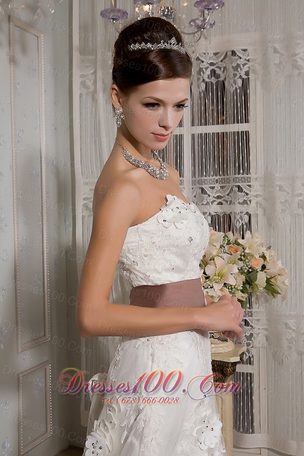 Appliques Lace Court Train Wedding Dress Colored