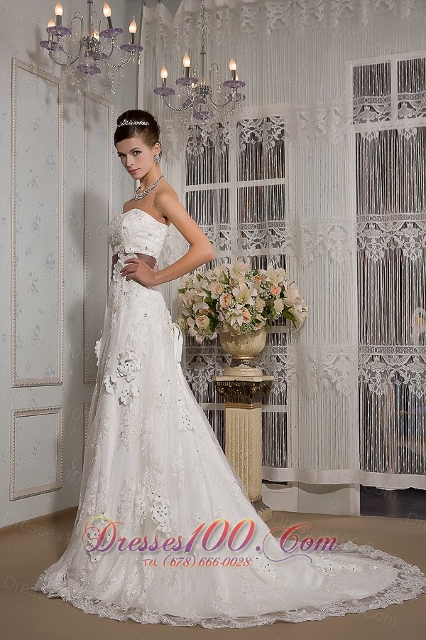 Appliques Lace Court Train Wedding Dress Colored