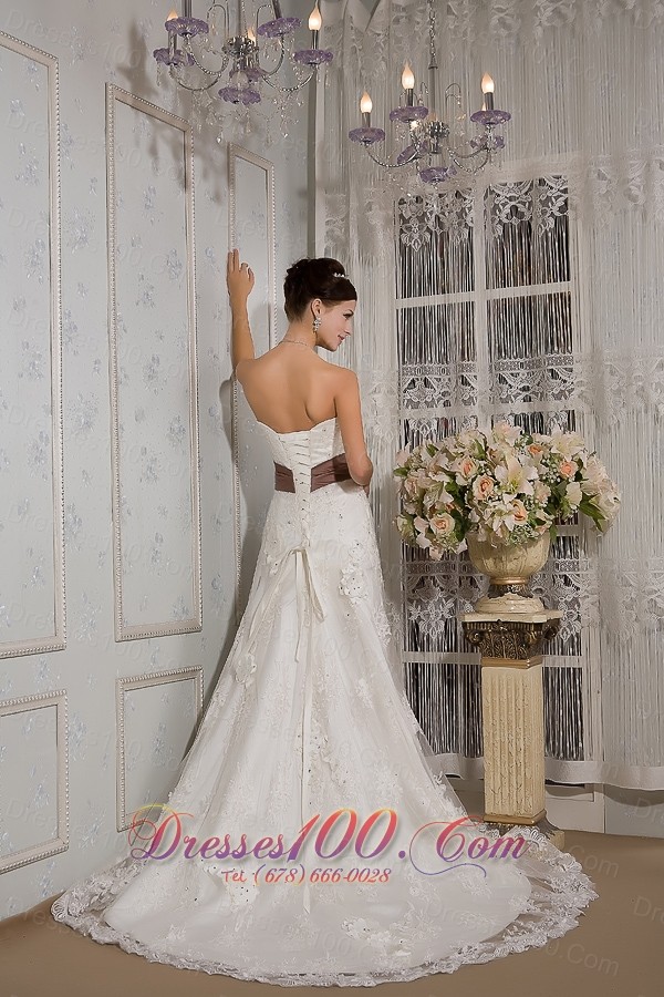 Appliques Lace Court Train Wedding Dress Colored