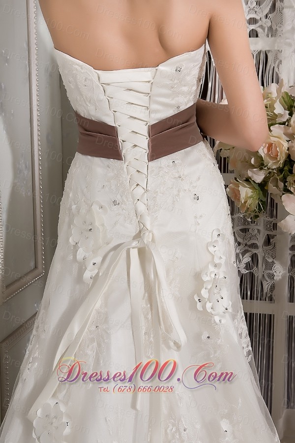 Appliques Lace Court Train Wedding Dress Colored