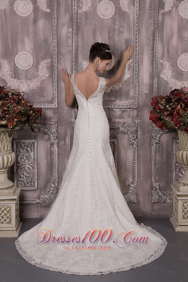 V Neck Court Train Wedding Bridal Gown Colored Sash