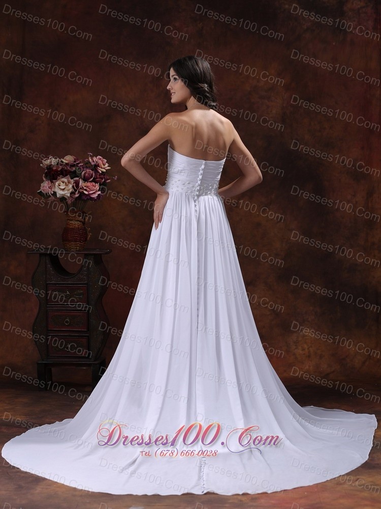 Ruched Chiffon Appliques Court Train Wedding Dress