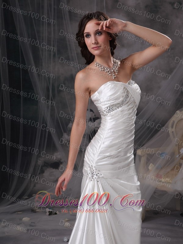 Beaded Ivory Ruched Wedding Dress Brush Taffeta