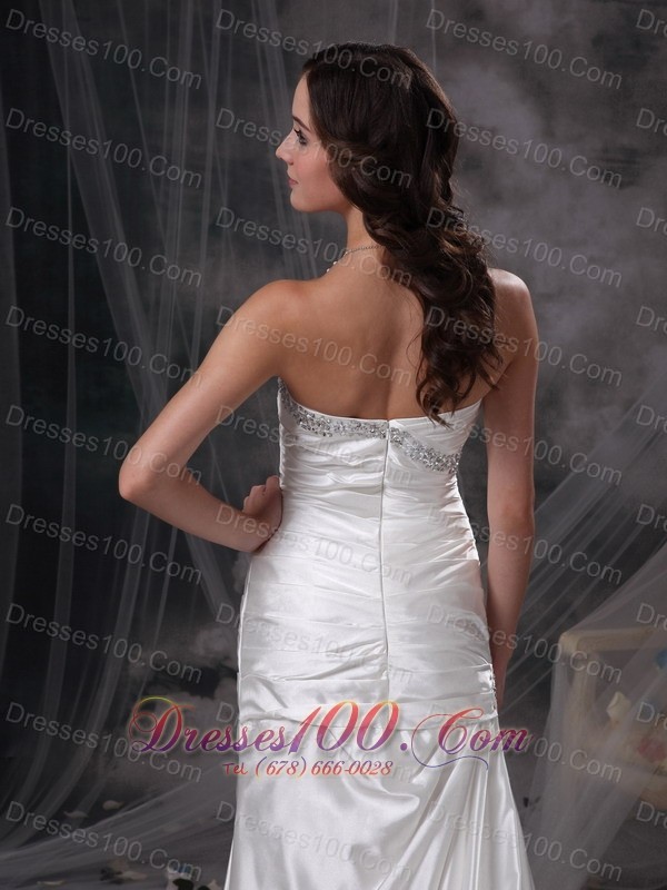 Beaded Ivory Ruched Wedding Dress Brush Taffeta