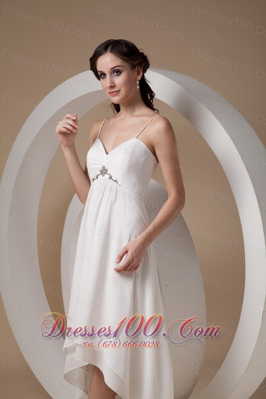 Spaghetti Straps High Low Ruched Bridal Dress Chiffon