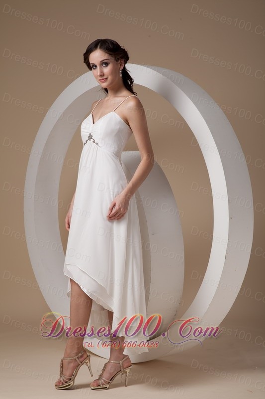 Spaghetti Straps High Low Ruched Bridal Dress Chiffon