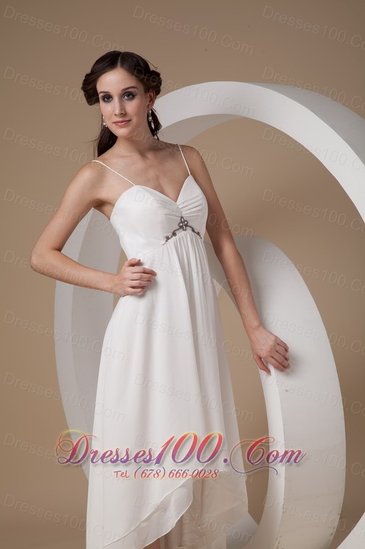 Spaghetti Straps High Low Ruched Bridal Dress Chiffon